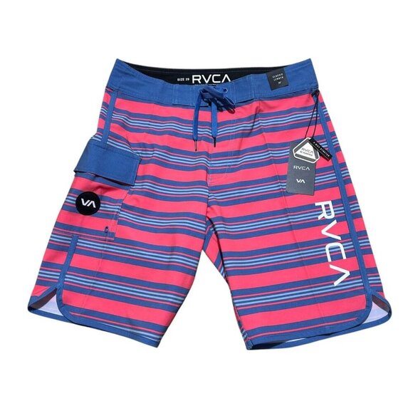 RVCA‎ Mens Size 29 Retro Pink Blue Striped Stretch 20” Board Shorts Swim NWT - Picture 2 of 13